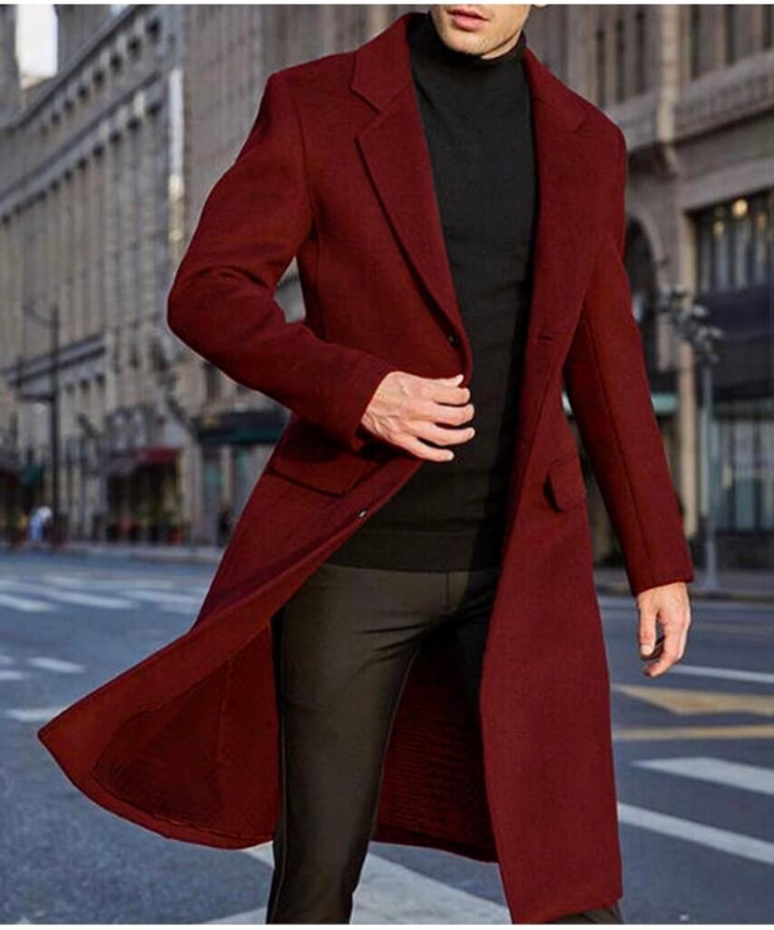 Men’s Slim Fit Wool Trench Coat – Stylish Long Overcoat