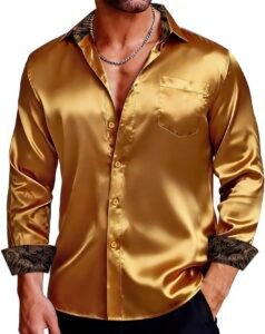 Men’s Satin Dress Shirt – Luxury Shiny Button Down Long Sleeve bro