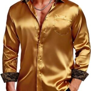 Men’s Satin Dress Shirt – Luxury Shiny Button Down Long Sleeve bro