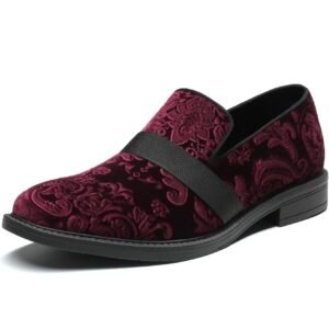 Bruno Marc Men's Velvet Dress Loafers Slip-On Tuxedo Shoes – Red Wine
