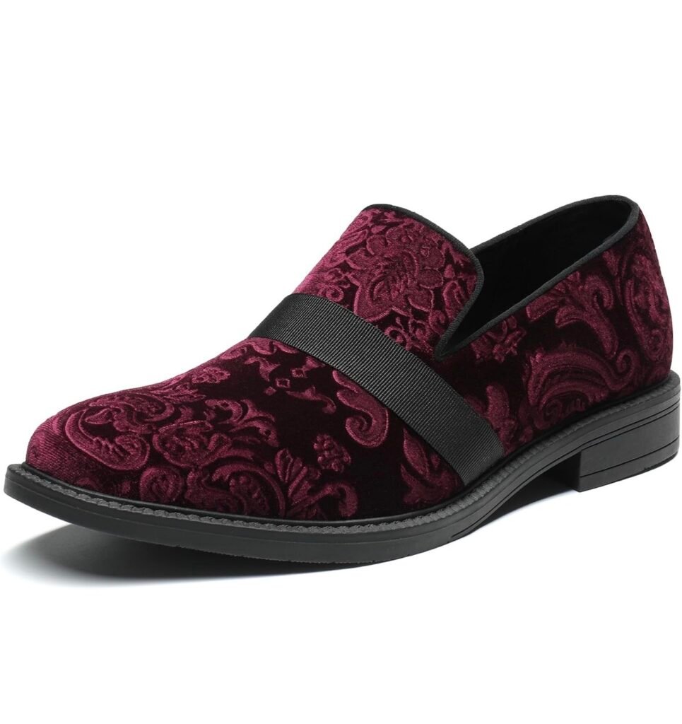 Bruno Marc Men's Velvet Dress Loafers Slip-On Tuxedo Shoes – Red Wine