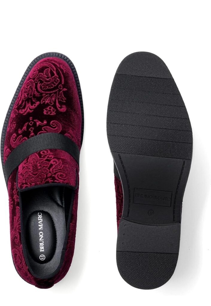 Bruno Marc Men's Velvet Dress Loafers Slip-On Tuxedo Shoes – Red Wine