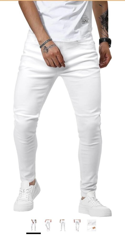 GINGTTO Men's Skinny Stretch Slim Fit Jeans – White
