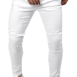 GINGTTO Men's Skinny Stretch Slim Fit Jeans – White